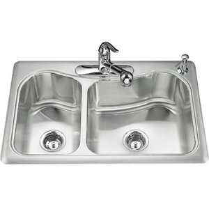 K3361-4-NA Staccato Stainless Steel Double Bowl Kitchen Sink - Stainless Steel K3361-4-NA Staccato Stainless Steel Double Bowl Kitchen Sink - Stainless Steel