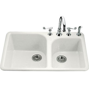 K5932-4-0 Executive Chef White/Color Double Bowl Kitchen Sink - White K5932-4-0 Executive Chef White/Color Double Bowl Kitchen Sink - White