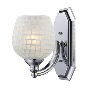 E5701CWHT Bathbars 1 Bulb Wall Sconce - Chrome / White Swirl E5701CWHT Bathbars 1 Bulb Wall Sconce - Chrome / White Swirl