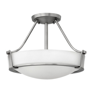 H3220AN Hathaway Semi Flush Mount Ceiling Light - Antique Nickel / White H3220AN Hathaway Semi Flush Mount Ceiling Light - Antique Nickel / White