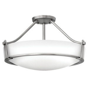 H3221AN Hathaway Semi Flush Mount Ceiling Light - Antique Nickel / White H3221AN Hathaway Semi Flush Mount Ceiling Light - Antique Nickel / White
