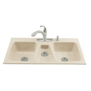 K5893-4-47 Trieste Triple Bowl Sink Kitchen Sink - Almond K5893-4-47 Trieste Triple Bowl Sink Kitchen Sink - Almond