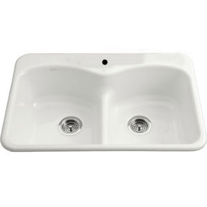 K6626-1-0 Langlade White/Color Double Bowl Kitchen Sink - White K6626-1-0 Langlade White/Color Double Bowl Kitchen Sink - White