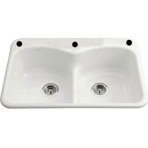 K6626-3F-0 Langlade White/Color Double Bowl Kitchen Sink - White K6626-3F-0 Langlade White/Color Double Bowl Kitchen Sink - White