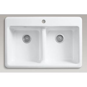 K5840-1-0 Anthem White/Color Double Bowl Kitchen Sink - White K5840-1-0 Anthem White/Color Double Bowl Kitchen Sink - White