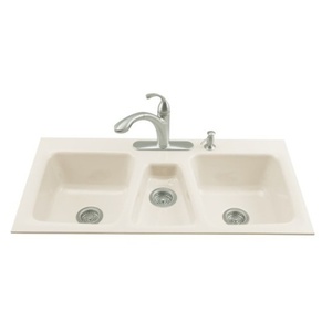 K5893-4-96 Trieste Triple Bowl Sink Kitchen Sink - Biscuit K5893-4-96 Trieste Triple Bowl Sink Kitchen Sink - Biscuit