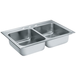 M22212 Camelot Stainless Steel Double Bowl Kitchen Sink - Stainless M22212 Camelot Stainless Steel Double Bowl Kitchen Sink - Stainless