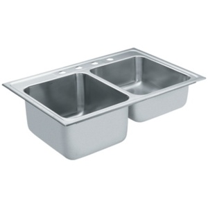 M22219 Camelot Stainless Steel Double Bowl Kitchen Sink - Stainless M22219 Camelot Stainless Steel Double Bowl Kitchen Sink - Stainless