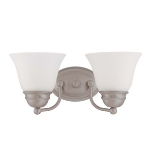 N603318 Empire 2 Bulb Bathroom Lighting - Brushed Nickel / Frosted N603318 Empire 2 Bulb Bathroom Lighting - Brushed Nickel / Frosted