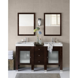 R0325231F07/R2166241WH/R632213 Devon Double Vanity Bathroom Vanity - Vintage Walnut / White R0325231F07/R2166241WH/R632213 Devon Double Vanity Bathroom Vanity - Vintage Walnut / White