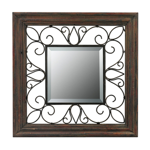 SI268652 Square / Rectangular Mirror - Wood Framed Mirror With Iron Detailing SI268652 Square / Rectangular Mirror - Wood Framed Mirror With Iron Detailing