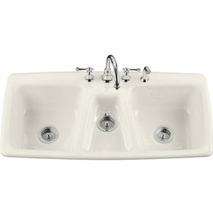 K5914-4-96 Trieste Triple Bowl Sink Kitchen Sink - Biscuit K5914-4-96 Trieste Triple Bowl Sink Kitchen Sink - Biscuit
