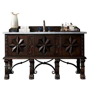 J150V60SANW3CAR Balmoral Over 45" Bathroom Vanity - Antique Walnut / Carrara White J150V60SANW3CAR Balmoral Over 45" Bathroom Vanity - Antique Walnut / Carrara White