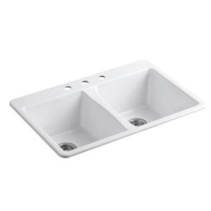 K5873-3-0 Deerfield White/Color Double Bowl Kitchen Sink - White K5873-3-0 Deerfield White/Color Double Bowl Kitchen Sink - White