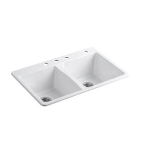 K5873-4-0 Deerfield White/Color Double Bowl Kitchen Sink - White K5873-4-0 Deerfield White/Color Double Bowl Kitchen Sink - White