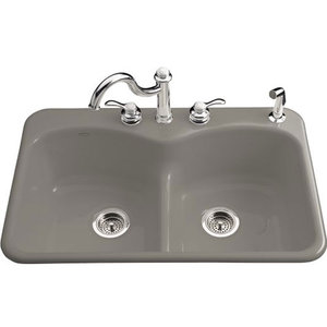 K6626 4 K4 Langlade White Color Double Bowl Kitchen Sink