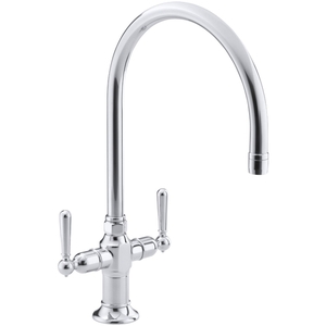 K7341 4 S Hi Rise Two Handle Kitchen Faucet Polished Stainless At K7341 4 S Hi Rise Two Handle Kitchen Faucet Polished Stainless