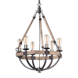 M20335WOBZ Lodge Mini Chandelier - Weathered Oak / Bronze M20335WOBZ Lodge Mini Chandelier - Weathered Oak / Bronze