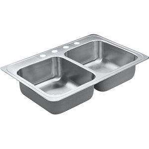 M22821 Excalibur Stainless Steel Double Bowl Kitchen Sink - Stainless M22821 Excalibur Stainless Steel Double Bowl Kitchen Sink - Stainless